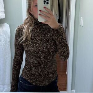 Zara Leopard Print Turtleneck Top